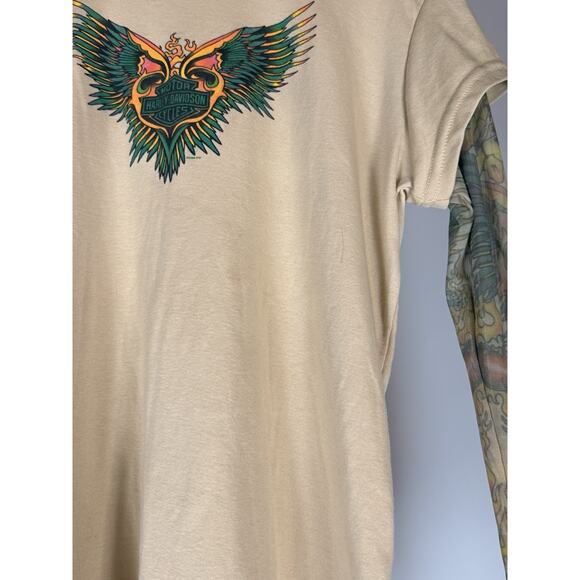 Harley Davidson Tattoo Sleeve Shirt Women Media Mesh Long Sleeve Biker USA Flame - Picture 4 of 16